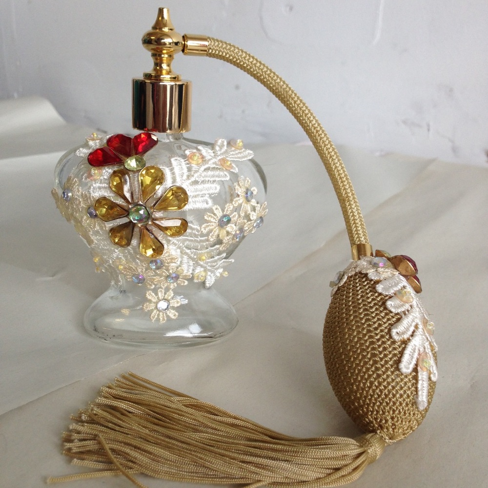 Vintage jeweled refillable glass Perfume bottle